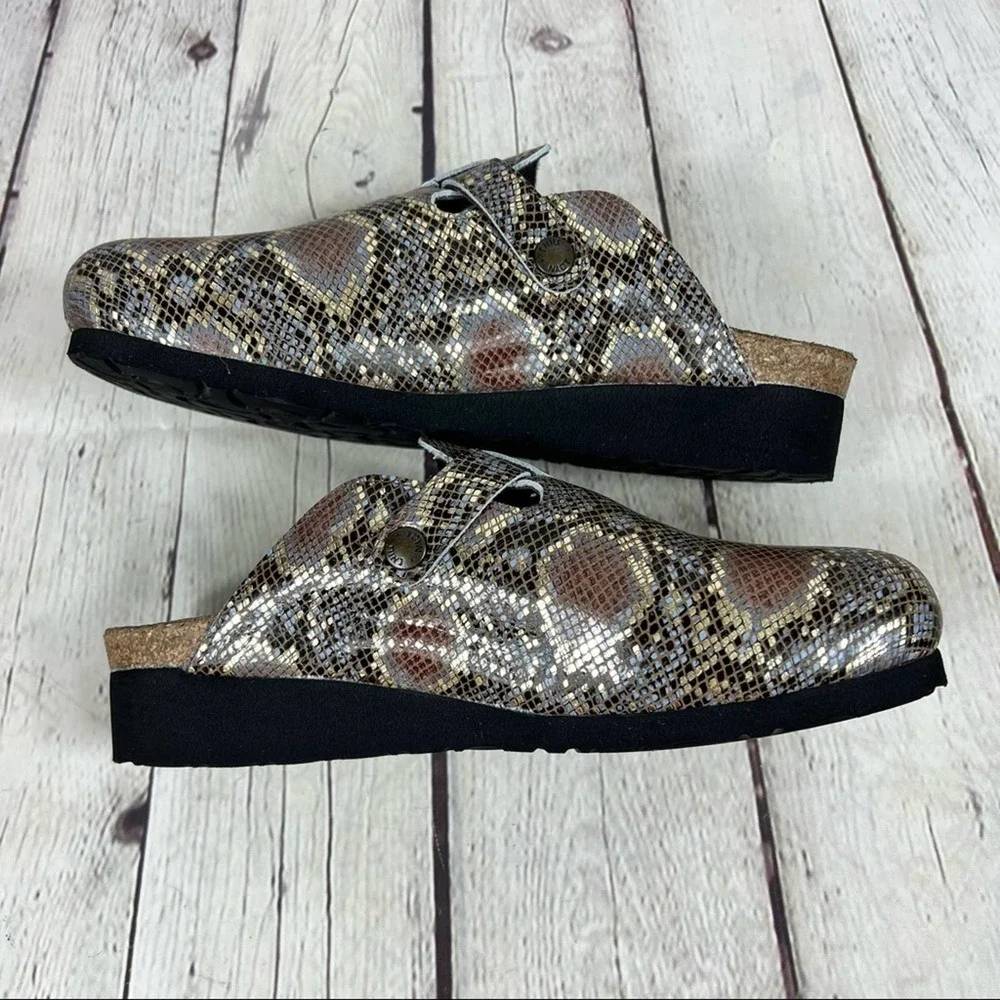 NAOT Elegant Autumn Golden Python Print Leather Slip On Clogs - Picture 7 of 15